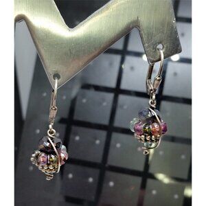 Vintage sterling silver artisan style gemstones cluster earrings colorful